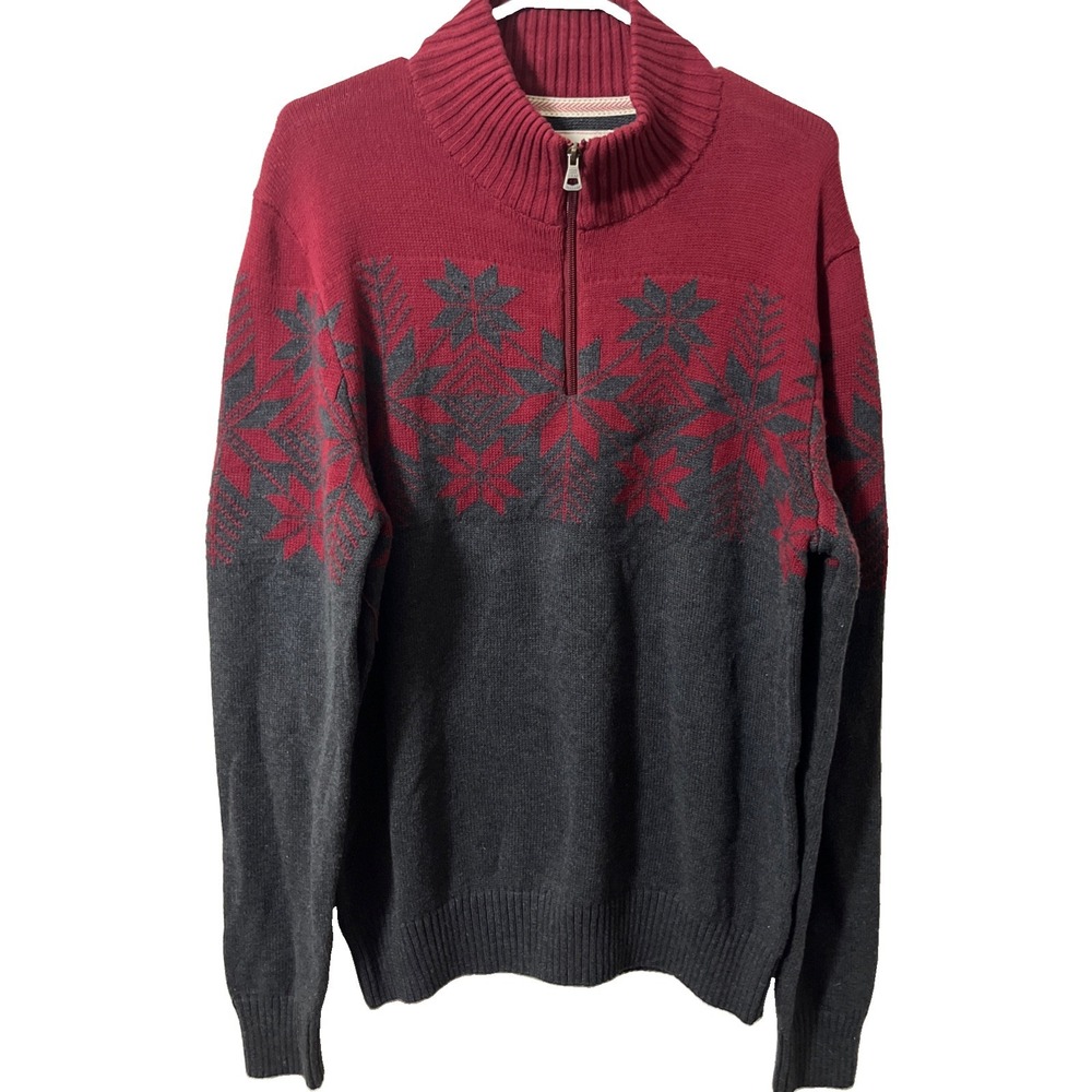Weatherproof New Vintage Nordic Quarter Zip In Burgundy Charcoal Sweater Size M